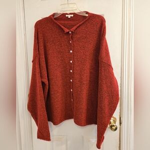 JODIFL Rich Red Button Down Sweater Large